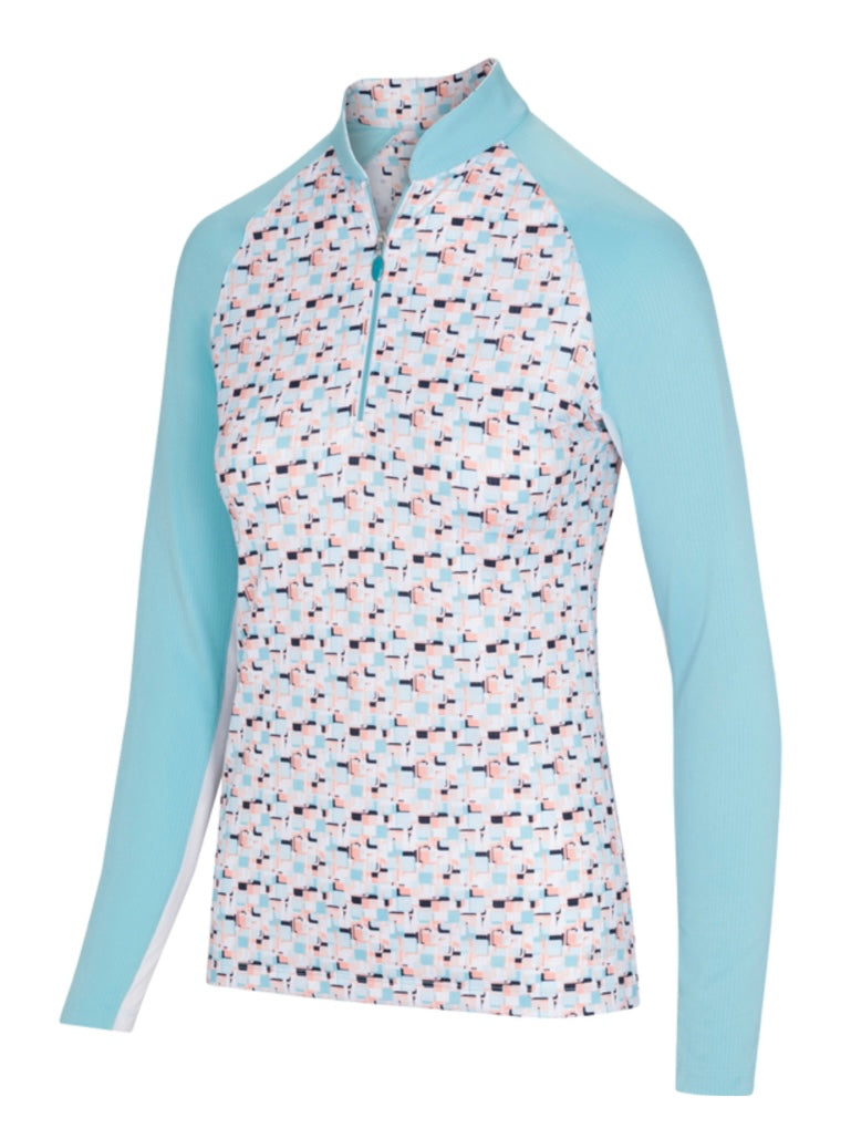 Greg Norman SOLAR XP PRISM PRINT QUARTER ZIP G2F22K487 Oasis Blue Size