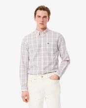 LACOSTE Men's Slim Fit Stretch Plaid Shirt CH3745-51 CCI White/Light Pink/Red/Blue-MEDIUM