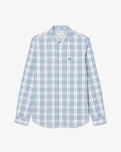 LACOSTE Men's Slim Fit Stretch Plaid Shirt CH3745 51 CGI White / Blue / Navy Blue- MEDIUM