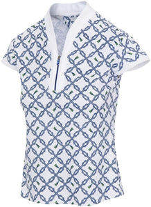 Greg Norman Womens Taromina Capped Sleeve Golf Polo G2F24K205 Navy/ White Size: Medium