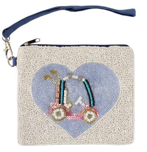 Beaded Golf Wristlet- White Golf Cart