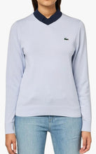 Lacoste Sport Women's Pima Cotton Technical Knit Golf Sweater AF3128 Light Blue with Navy Blue Size: Medium