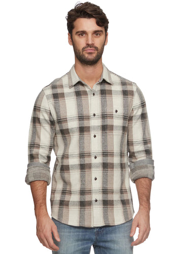 Flag & Anthem Clearbrook LS Hero Knit Flannel M-FA23WS1493 Cream/ Charcoal Size: Medium