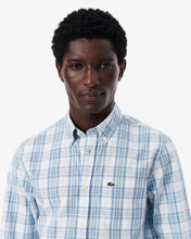 LACOSTE Men's Slim Fit Stretch Plaid Shirt CH3745 51 CGI White / Blue / Navy Blue- MEDIUM