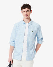 LACOSTE Men's Regular Fit Stretch Plaid Shirt CH1343 51 62E White / Blue- MEDIUM
