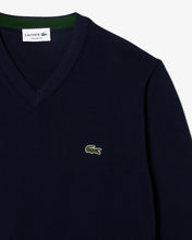 LACOSTE Men's Cotton V-Neck Sweater AH1951-51-166 NAVY BLUE -MEDIUM