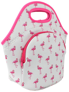 Neoprene Lunch Bag with Pocket - Flamingo