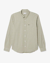 LACOSTE Men's Regular Fit Stretch Plaid Shirt CH1343 51 C18 White / Khaki Green- MEDIUM