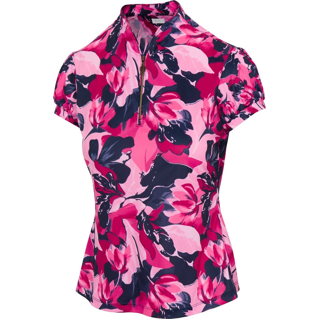 Greg Norman Genevieve Tulip Collar Shirt Polo Short Sleeve G2F24K504 French Parfait Size: Medium