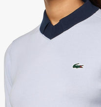 Lacoste Sport Women's Pima Cotton Technical Knit Golf Sweater AF3128 Light Blue with Navy Blue Size: Medium