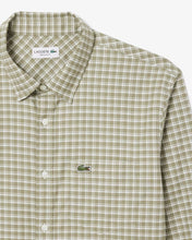 LACOSTE Men's Regular Fit Stretch Plaid Shirt CH1343 51 C18 White / Khaki Green- MEDIUM