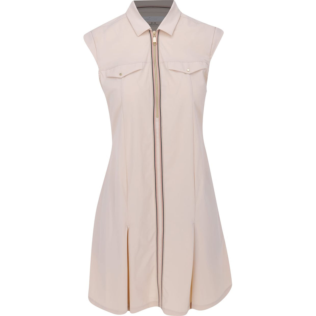 Greg Norman Ranger 1/2 Zip Sleeveless Dress Sand Dune Size: Medium