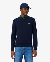 LACOSTE Men's Cotton V-Neck Sweater AH1951-51-166 NAVY BLUE -MEDIUM