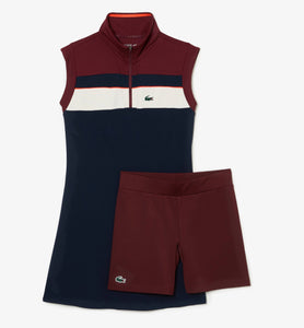 Lacoste EF1032-51 Women's Tennis Dress [Navy Blue/Bordeaux] w/ Shorts Size: 36 (Small)