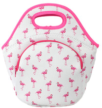 Neoprene Lunch Bag with Pocket - Flamingo
