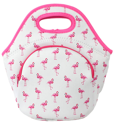 Neoprene Lunch Bag with Pocket - Flamingo