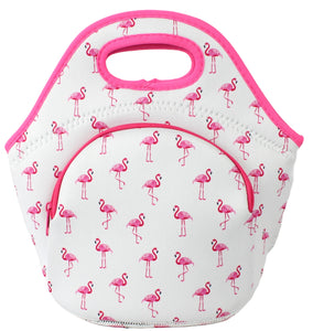 Neoprene Lunch Bag with Pocket - Flamingo