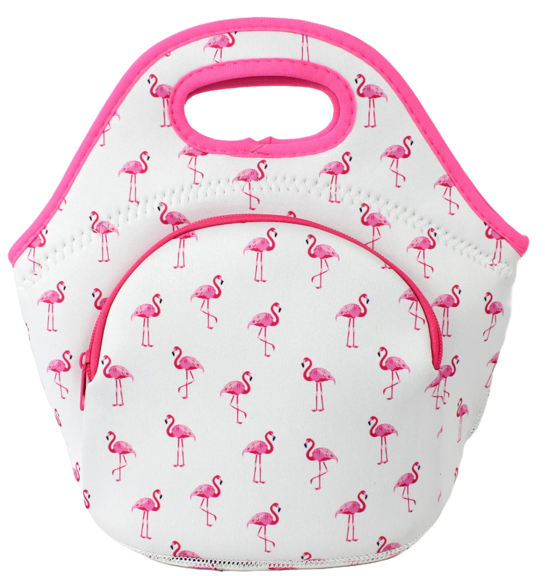 Neoprene Lunch Bag with Pocket - Flamingo