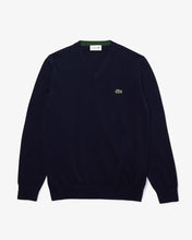 LACOSTE Men's Cotton V-Neck Sweater AH1951-51-166 NAVY BLUE -MEDIUM