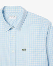 LACOSTE Men's Regular Fit Stretch Plaid Shirt CH1343 51 62E White / Blue- MEDIUM