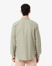 LACOSTE Men's Regular Fit Stretch Plaid Shirt CH1343 51 C18 White / Khaki Green- MEDIUM