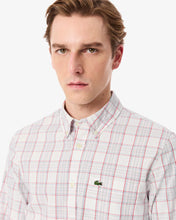 LACOSTE Men's Slim Fit Stretch Plaid Shirt CH3745-51 CCI White/Light Pink/Red/Blue-MEDIUM
