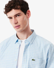 LACOSTE Men's Regular Fit Stretch Plaid Shirt CH1343 51 62E White / Blue- MEDIUM