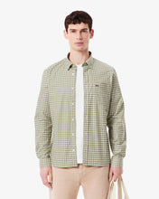 LACOSTE Men's Regular Fit Stretch Plaid Shirt CH1343 51 C18 White / Khaki Green- MEDIUM