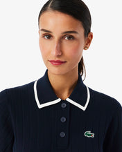 LACOSTE Women's Short Sleeve Polo Collar Golf Sweater Navy Blue / White • HHW AF9430-51 -SMALL