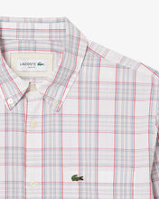 LACOSTE Men's Slim Fit Stretch Plaid Shirt CH3745-51 CCI White/Light Pink/Red/Blue-MEDIUM