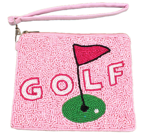 Beaded Golf Wristlet-Pink Golf