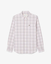 LACOSTE Men's Slim Fit Stretch Plaid Shirt CH3745-51 CCI White/Light Pink/Red/Blue-MEDIUM