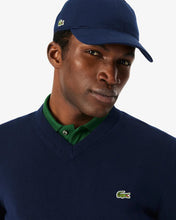 LACOSTE Men's Cotton V-Neck Sweater AH1951-51-166 NAVY BLUE -MEDIUM