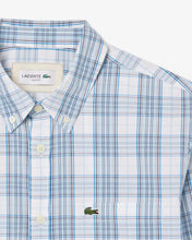 LACOSTE Men's Slim Fit Stretch Plaid Shirt CH3745 51 CGI White / Blue / Navy Blue- MEDIUM