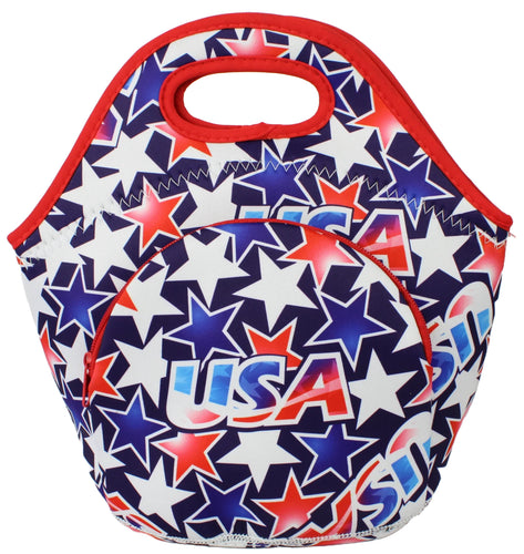Neoprene Lunch Bag with Pocket - USA Stars