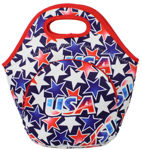 Neoprene Lunch Bag with Pocket - USA Stars