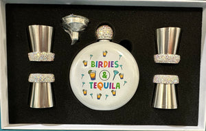 Birdie Juice Flask and Shot Glass Set - White Birdies & Tequila
