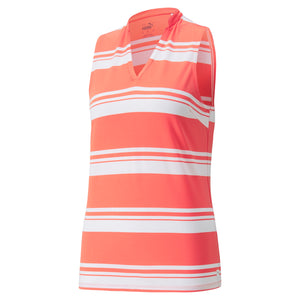 Puma CLOUDSPUN Valley Stripe Sleeveless Golf Polo 599629 06 Hot Coral Size: Large