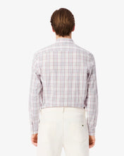 LACOSTE Men's Slim Fit Stretch Plaid Shirt CH3745-51 CCI White/Light Pink/Red/Blue-MEDIUM