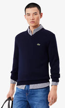LACOSTE Men's Cotton V-Neck Sweater AH1951-51-166 NAVY BLUE -MEDIUM