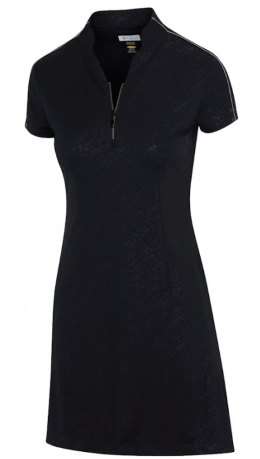 Greg Norman ML75 Aurora Short Sleeve Zip Golf Dress - ASTRAL (Black) G2F23K608 Size: Medium
