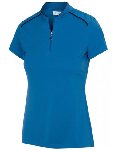 Greg Norman Scallop Collar Short Sleeve Golf Shirts (Cornflower & Navy) G2S23K402