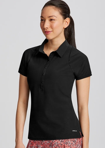 Annika Perforated Short Sleeve Women’s Golf Polo LAW00001 Black