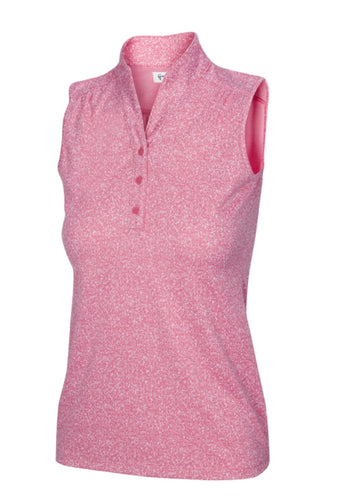 Greg Norman HEATHERED DOT SLEEVELESS POLO G2S22K467 Size: Medium Coral Guava