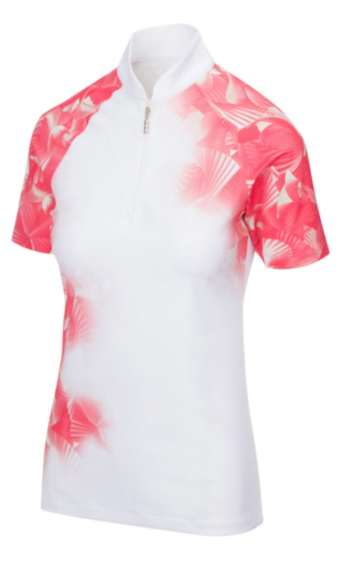 Greg Norman Ladies ML75 Phoenix Short Sleeve Zip Golf Shirts - METROPOLIS White G2S21K905 Size: Medium