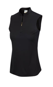 Greg Norman Women’s ML75 2BELOW MANDARIN COLLAR Sleeveless POLO G2F20K496 Black Size:Medium