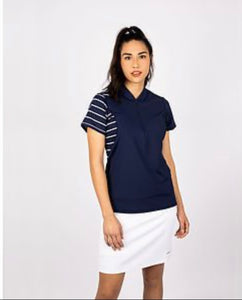 Annika Crush Stripe Short Sleeve Half Zip LAK00145 Atlantic