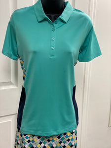 Kate Lord Pieced Print Colorblock Golf Polo KC69 Surf