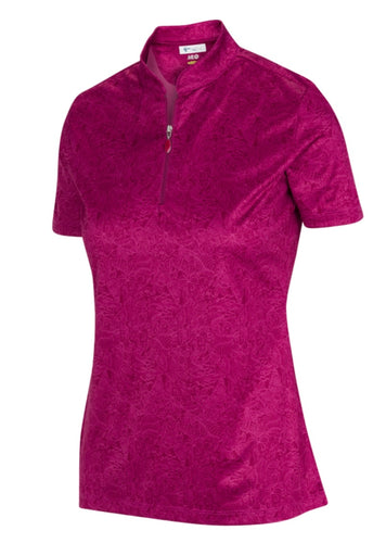 Greg Norman ML75 TROPICAL MENAGERIE ZIP POLO G2F22K479 Merlot Size: Medium